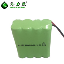 Venta al por mayor de Guangzhou Nimh 600mah 9.6V AAA paquetes de baterías recargables